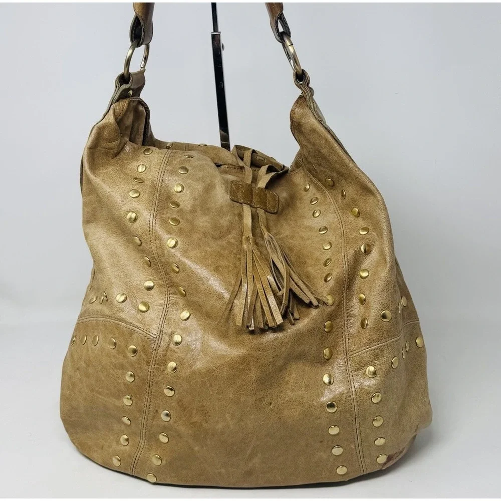 Sabina New York Brown Leather Hobo Bag Purse Handbag Studs‎ Braided Strap